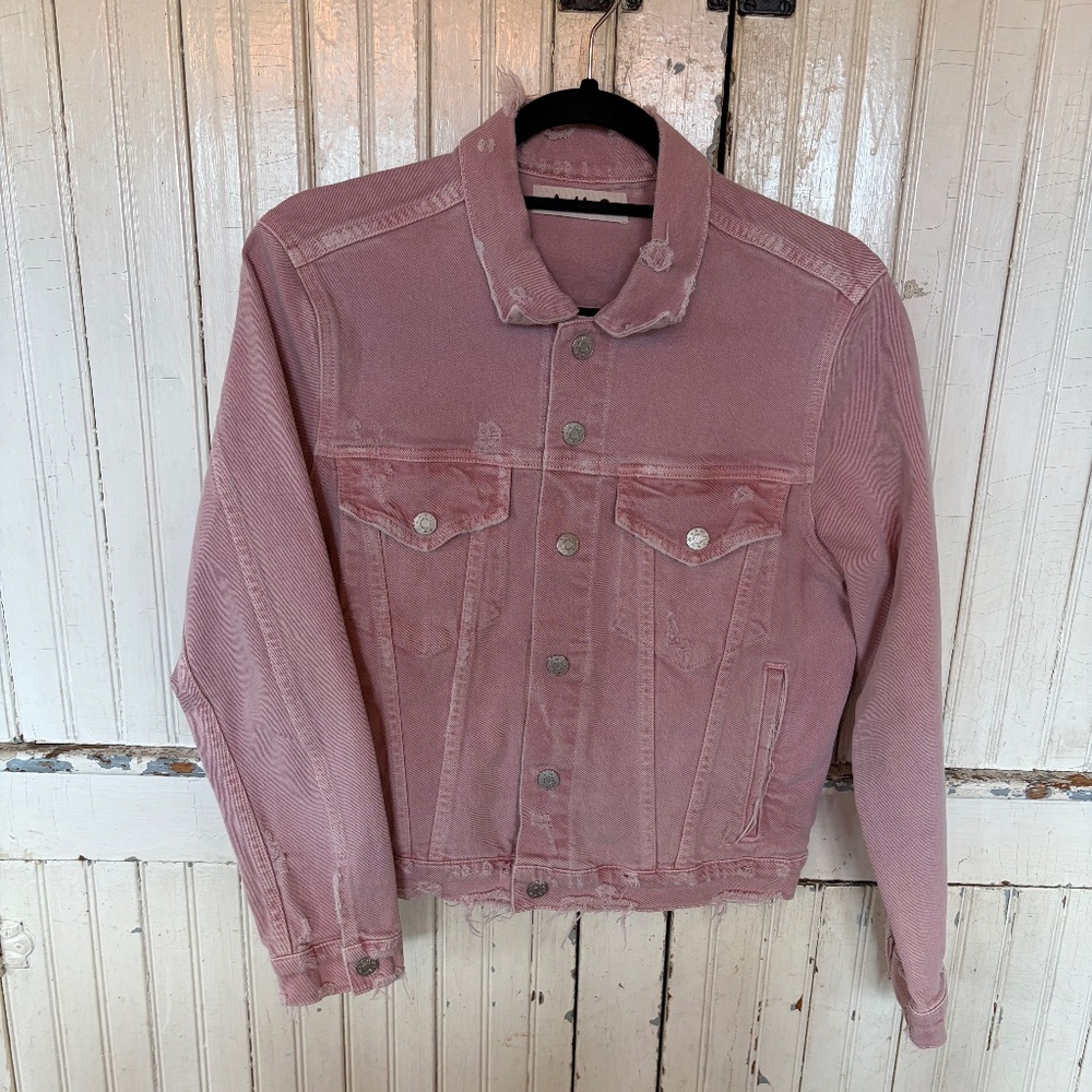 AMO Pop Denim Jacket, Blush w/ Destroy,  size Medium